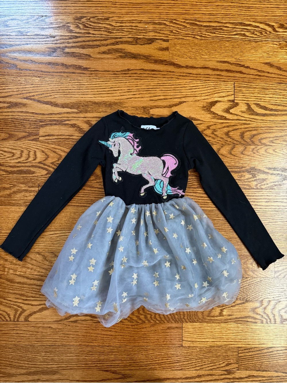 Lola + The Boys Long Sleeve Unicorn & Gold Star Tulle Tutu Dress Size 4T / 4